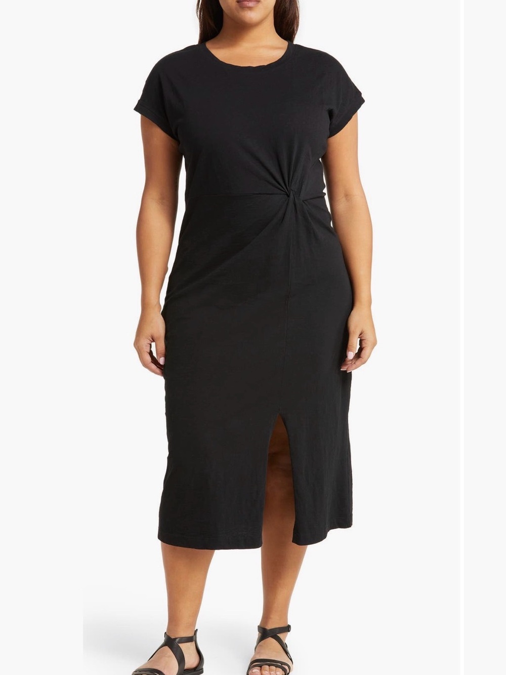 Caslon Black Twist-Front Midi Dress with Front Slit